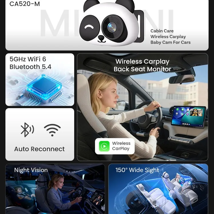 Wireless CarPlay Adapter Portable Car Play Dongle with Rear Seat Baby Monitor Camera for iPhone Android Car Radio Upgrade view 3