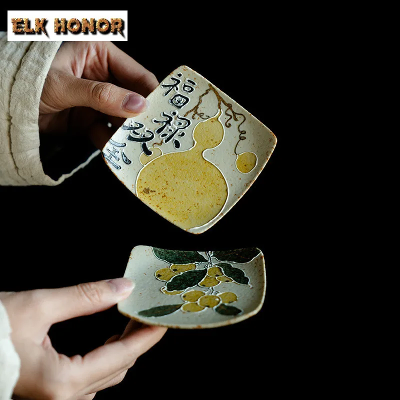Pile Carving Loquat Blue And White Flint Red Coasters Retro Cup Mat For Coffee Cups Saucer Heat Insulation Placemats Teacup Base