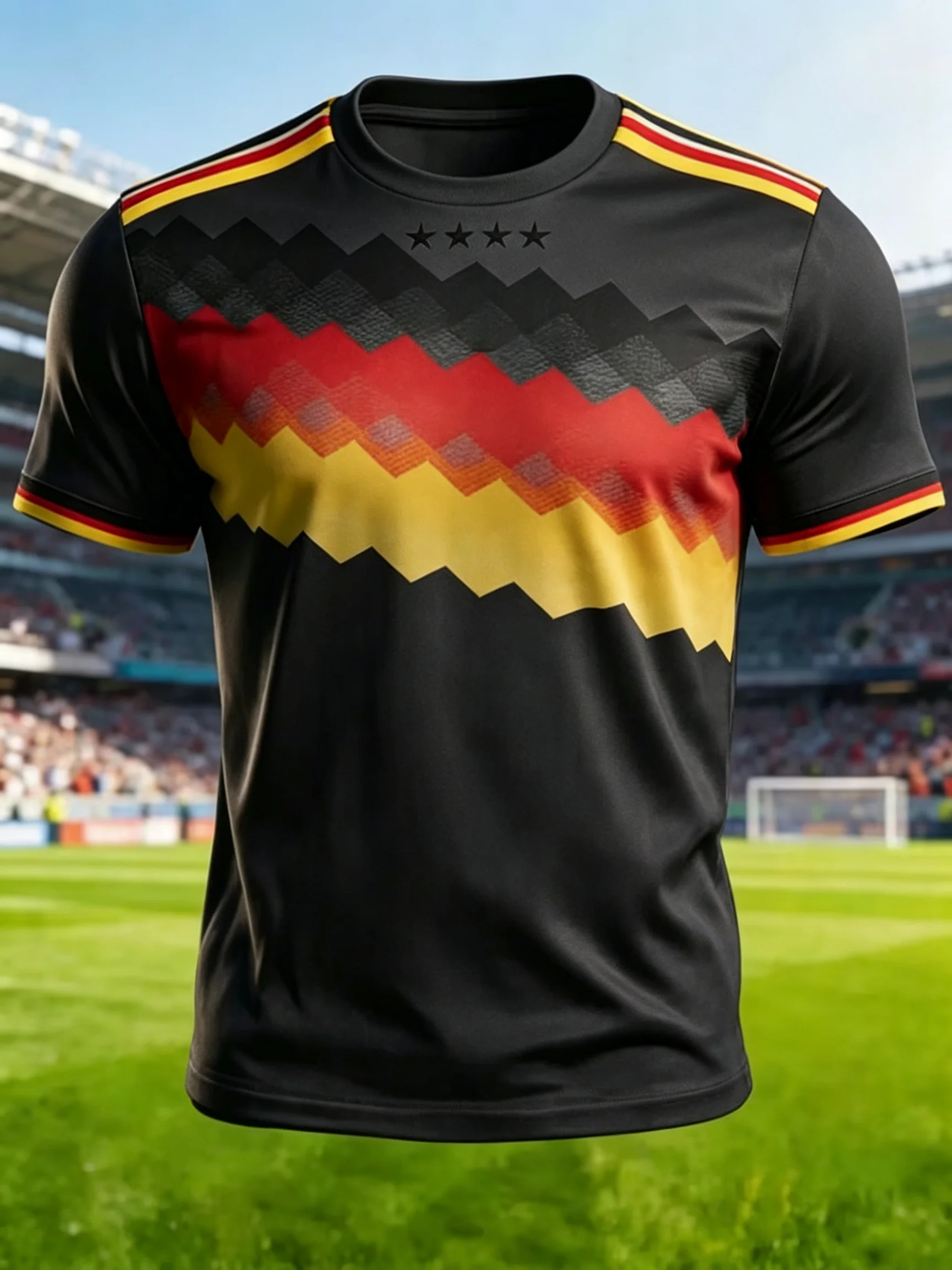 Men's Germany Football Jersey, 4 Stars Gradient Zigzag Print Short Sleeve Soccer Shirt, Casual Sports Fan Tee Top