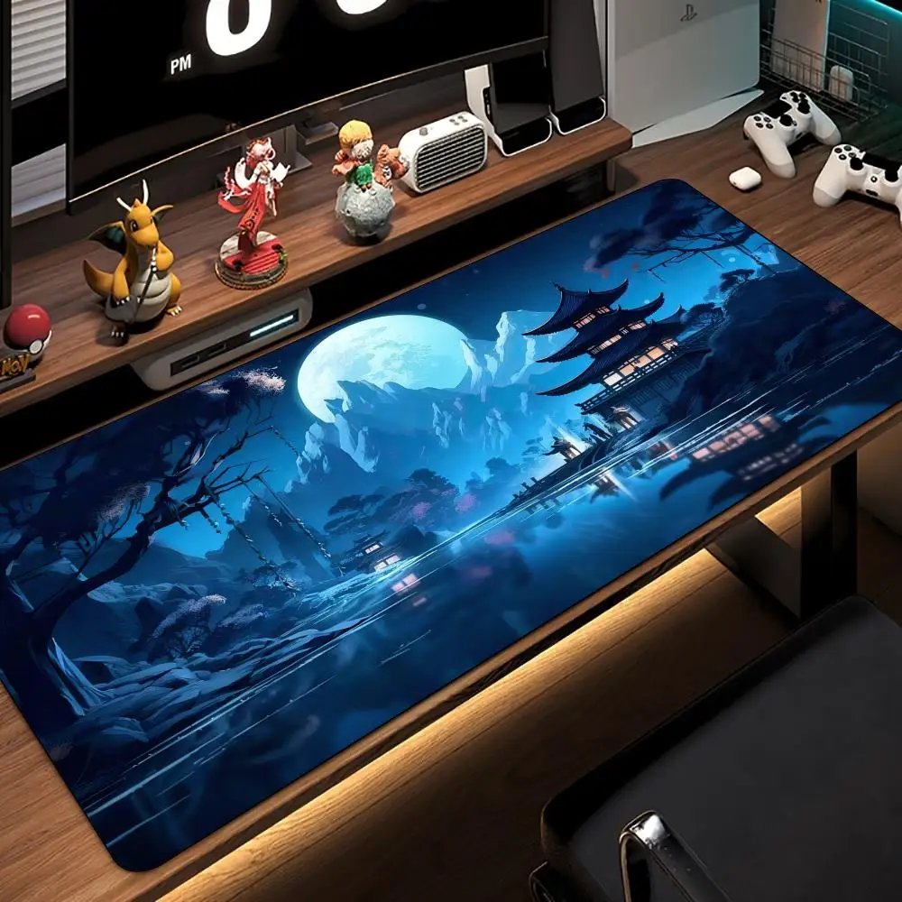 

Фэнтезийная эстетическая архитектура и пейзаж полной луны Коврик для мыши Настольный коврик Офисный коврик Аксессуары для ПК Расширенный коврик Игровые коврики Коврик