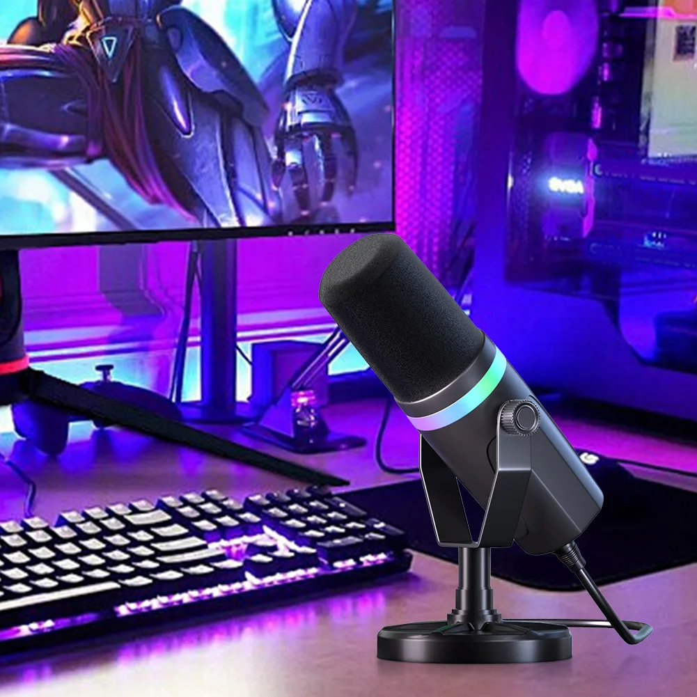 ميكروفون USB XLR ديناميكي للكمبيوتر RGB PC ميكروفون ديناميكي لتسجيل الاستوديو وإنشاء محتوى البث