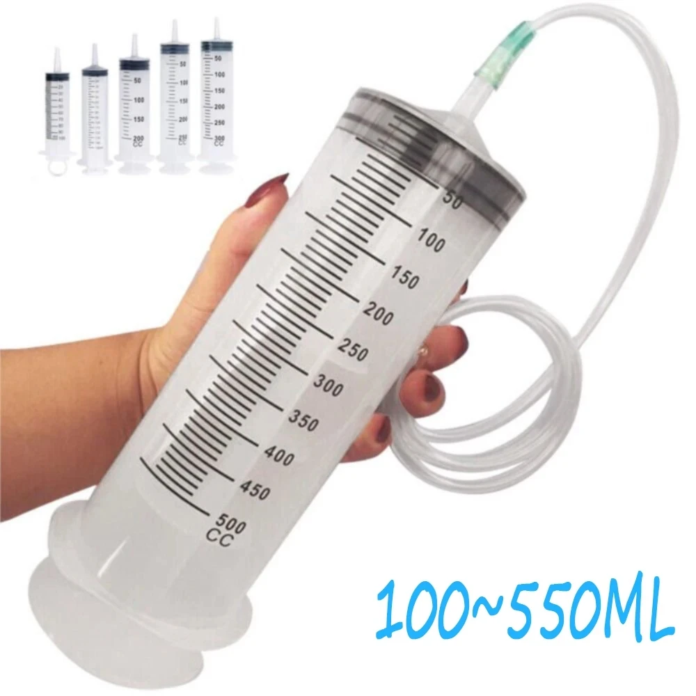 100ml-550ml Syringe Large Capacity With Multifunction 100cm Hose Pump Measuring Washable Injector For Pet Feeding Oil Glue Fluid