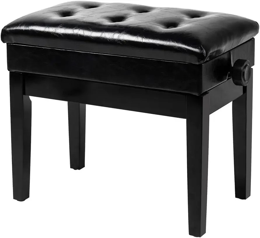 

Comfort corner Adjustable Black Piano Bench with Storage Faux Leather Wooden Piano Stool with Padded Cushion