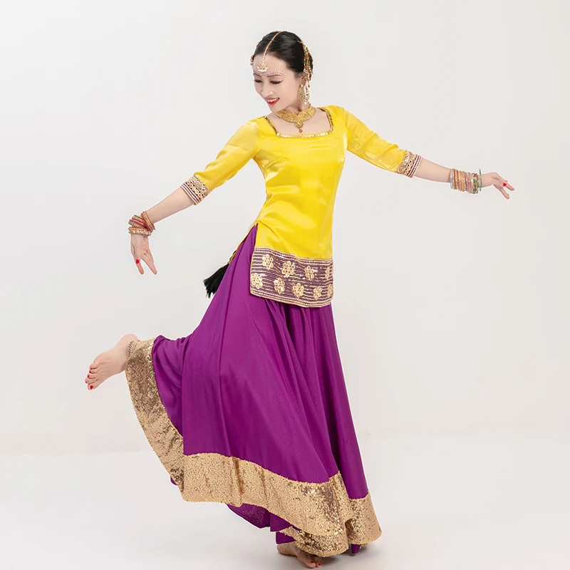 Indian Dance Skirt For Women Adult Big Swing Saree Clothes Oriental Dance Stage Performance Costumes 720 Degree Skirt DQL6990