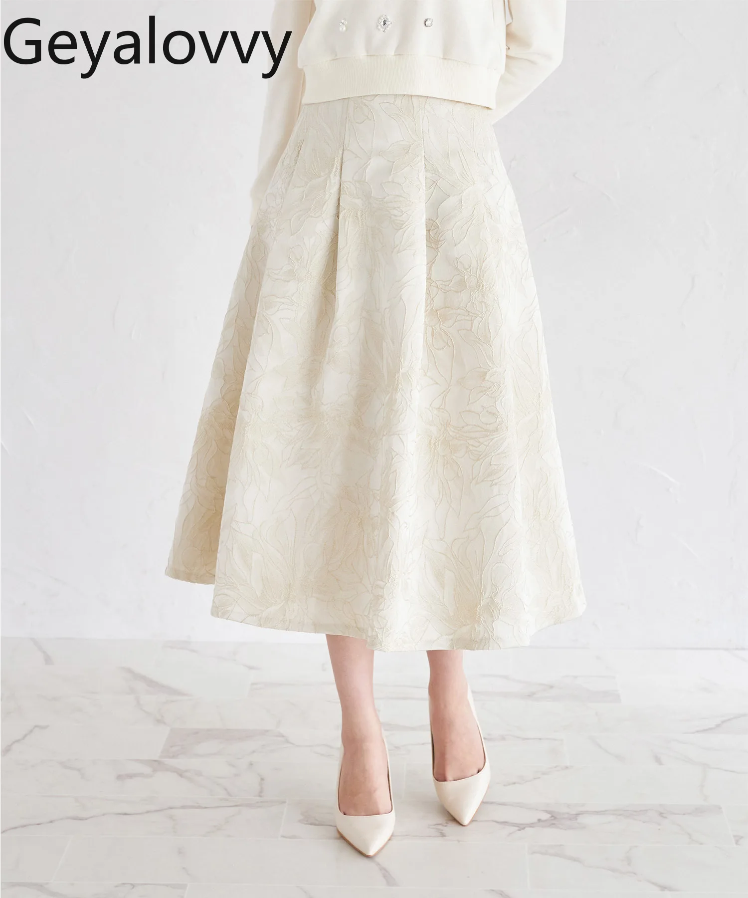 Falda plisada de Jacquard con lentejuelas y cordones de estilo japonés para mujer, faldas informales elegantes de longitud media para primavera y otoño