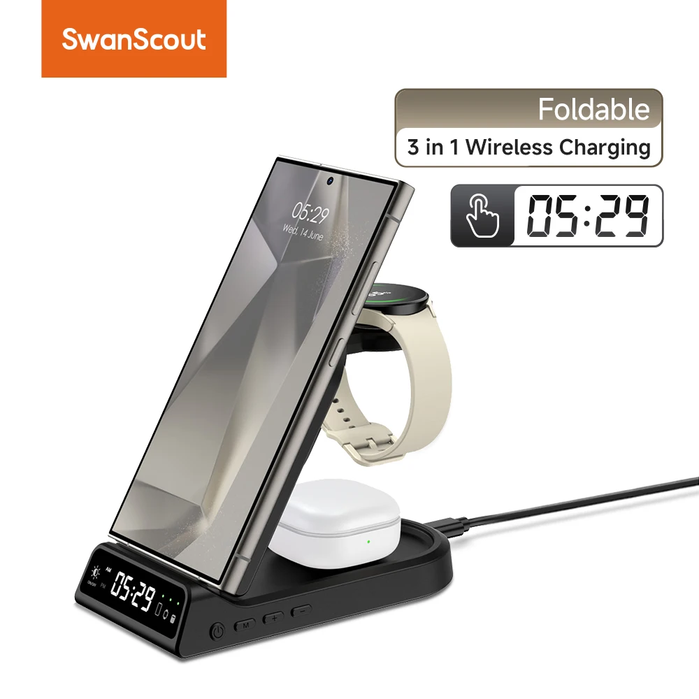 SwanScout 702S Charging Station for Samsung Galaxy S24 Ultra S23 Plus Wireless Charger for Galaxy Watch 7 6 for Galaxy buds 2pro