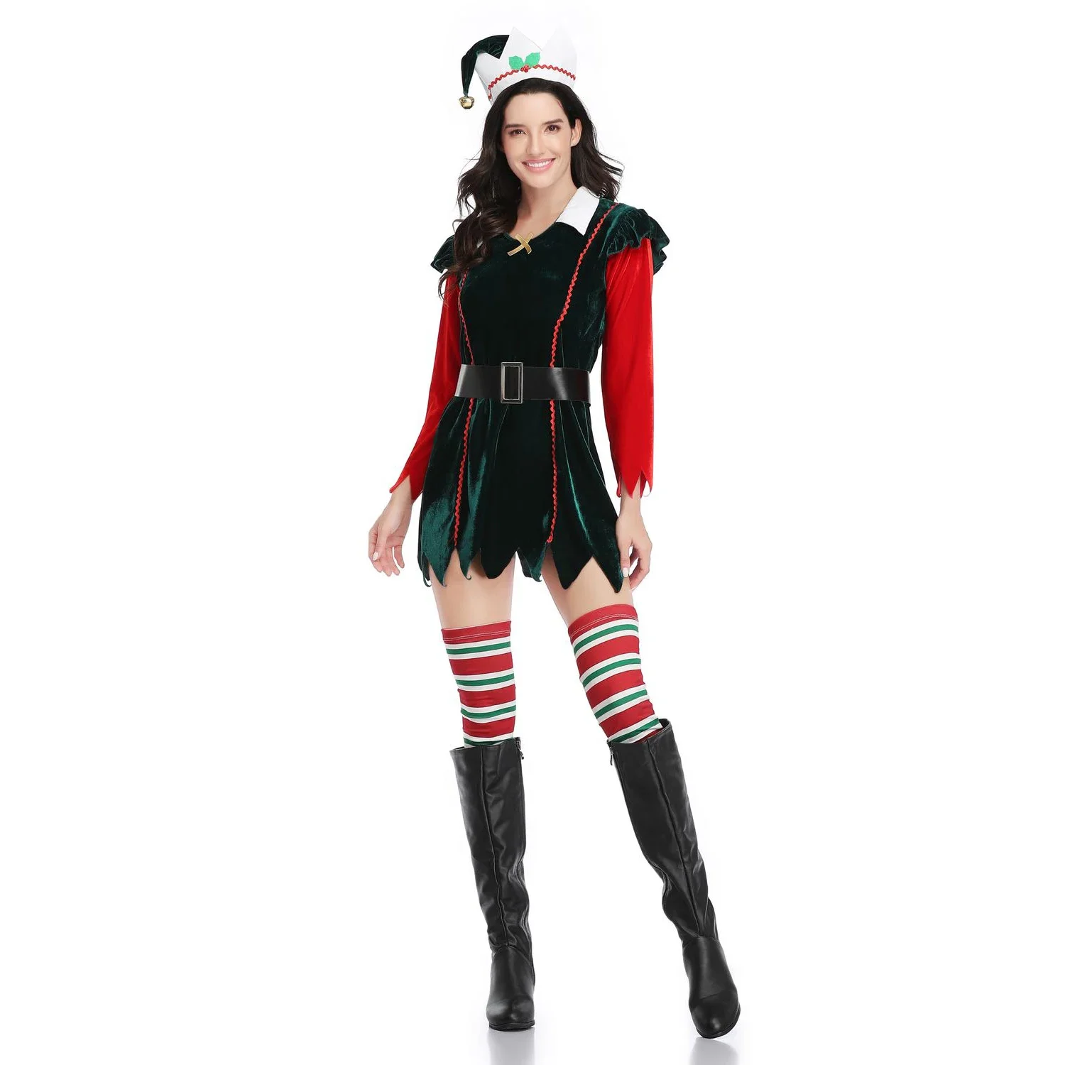 

Adult Cosplay Santa Claus Women's Green Red Velvet Sexy Christmas Costumes Xmas Sexy Santa Dress Costume