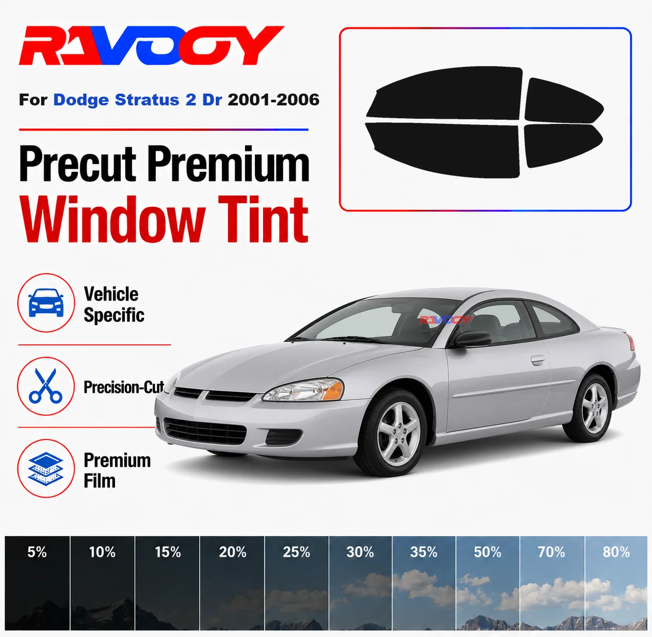 Premium Precut Window Tint Kit Front Rear Windows Rear Windshield For Dodge Stratus 2Dr 2001-2006 Complete Set Nano Ceramic Film