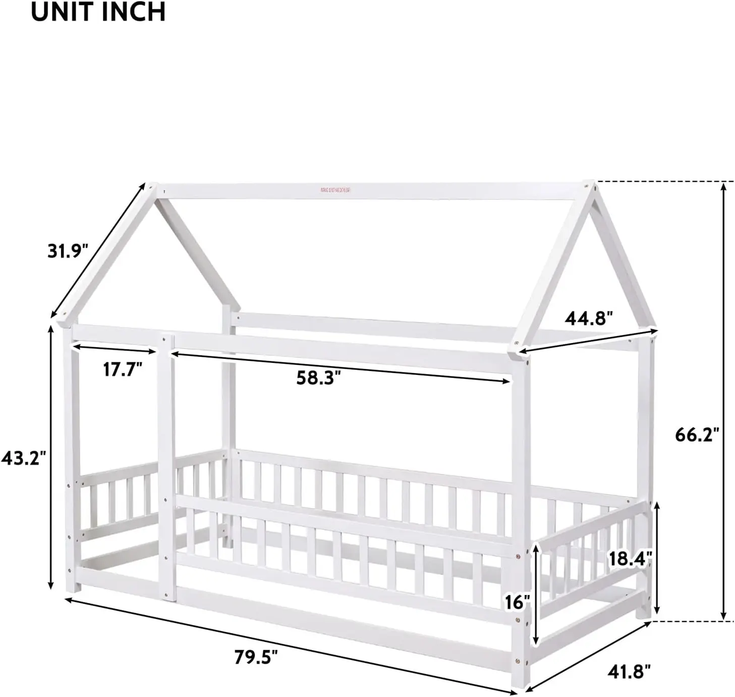 Twin Montessori Bed Frame, Wooden House Bed with Fence and Roof, Floor Bed for Boys Girls Bedroom, Natural