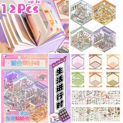 New 6-12Pcs Scenes Book Cartoon DIY 3D Landscape Sticker Book Cabin Scene Sticker Festival Birthday Gift for Child Kid Student