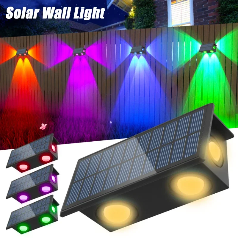 태양광 벽 조명 야외 방수 LED 램프, 여러 가지 빛깔의 정원 측면 조명, 시골 현관 울타리 벽 장식