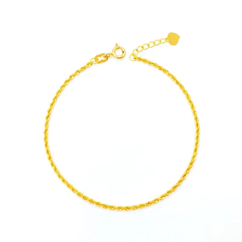 Trendy 15.5-17.5cm Real 22K Gold Rope Bracelet for Women Girls Jewellry Au916 Yellow Gold Chain Bracelets Bangle Birthday Gift