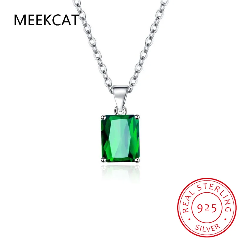 6ct Simulated Nano Emerald 925 Sterling Silver Pendant Necklace for Women Statement Gemstone Choker Colar de Prata