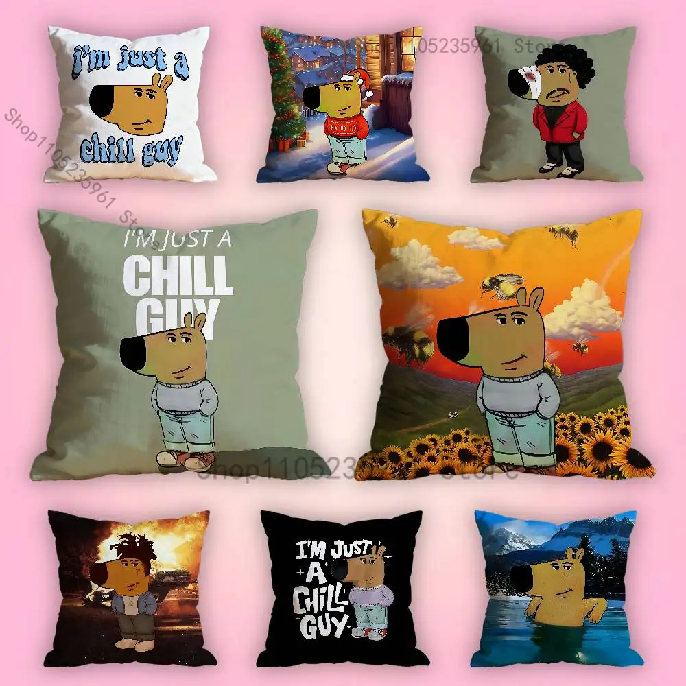 Chill Guy Pillowcase for Sofa Room Office Decor Printing Protector Cushion Cover Valentine gift Custom