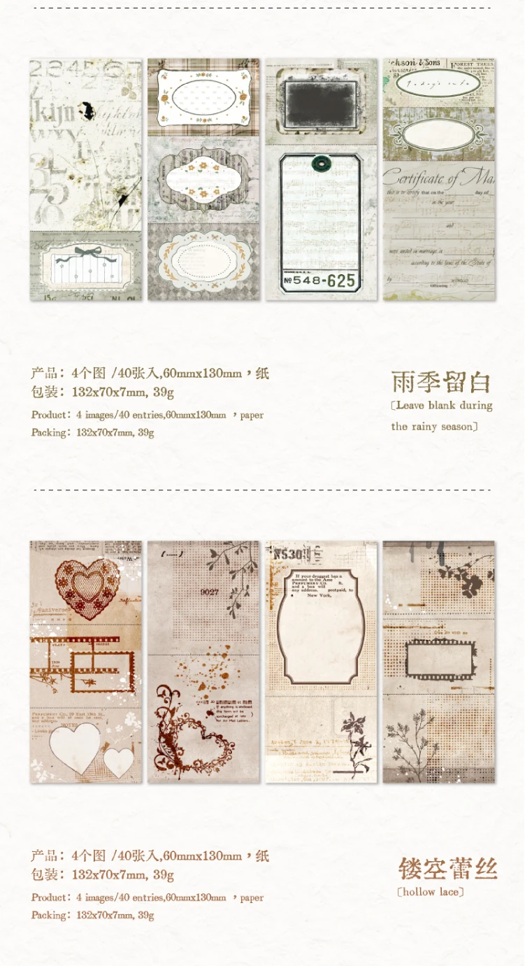 Journal GO 40 Stück Retro Abreißblock Vintage Rahmen Scrapbooking Dekorationsmaterial Collage Junk Journal DIY Materialpapier – Detail 16