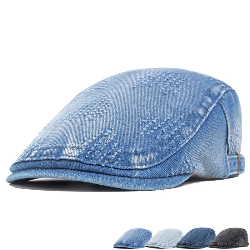 2023 Four Seasons Denim Solid Newsboy Caps Flat Peaked Cap Men and Women Painter Beret Hats 169