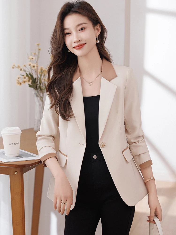 Mode Damen Blazer Damen Beige Schwarz Weiblich Schlank Formal Business Arbeit Jacke Mantel
