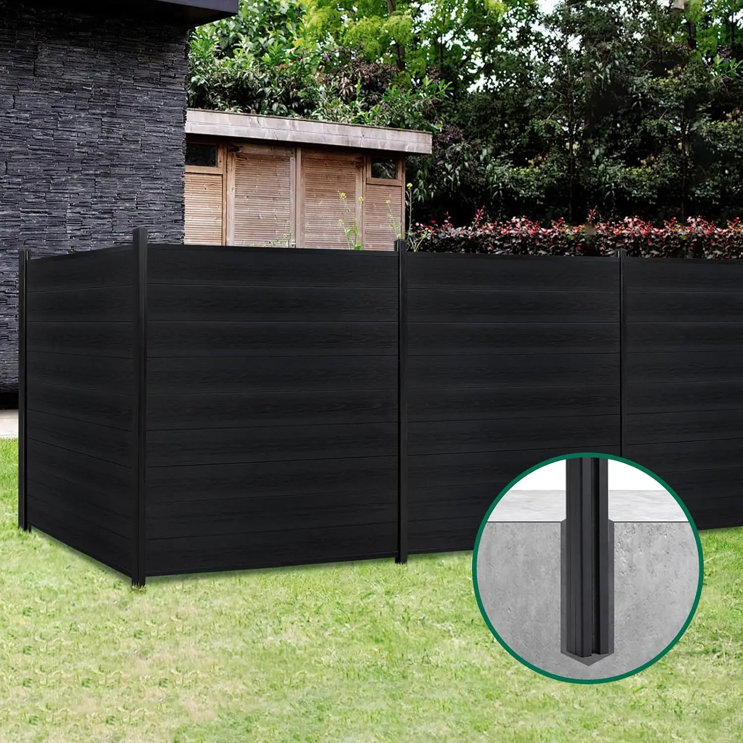 6×6ft Privacy Fence Panel Outdoor Waterproof WPC Security Barrier with Two 8FT Posts, Customized
