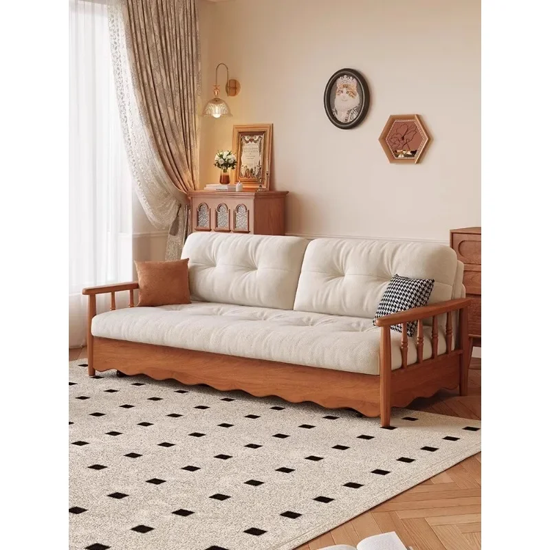 New sofa bed retractable push-pull dual-purpose small apartment living room multi-functional single double solid wood foldable s