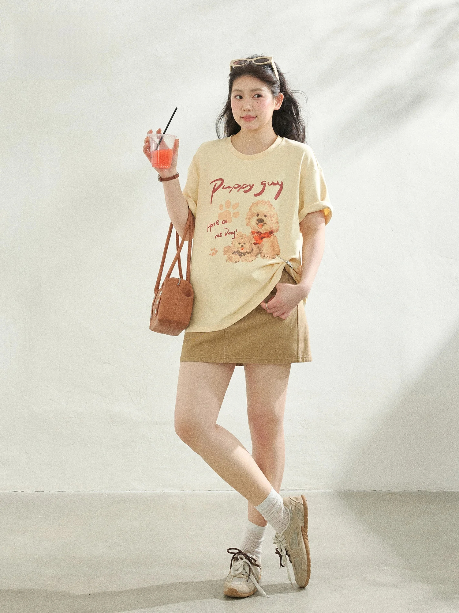 

plus Size Women's T-Shirt Short Sleeve Dog Print Loose Casual Summer Top And Skirt Set Comfortable High Waist A-Line Skirt