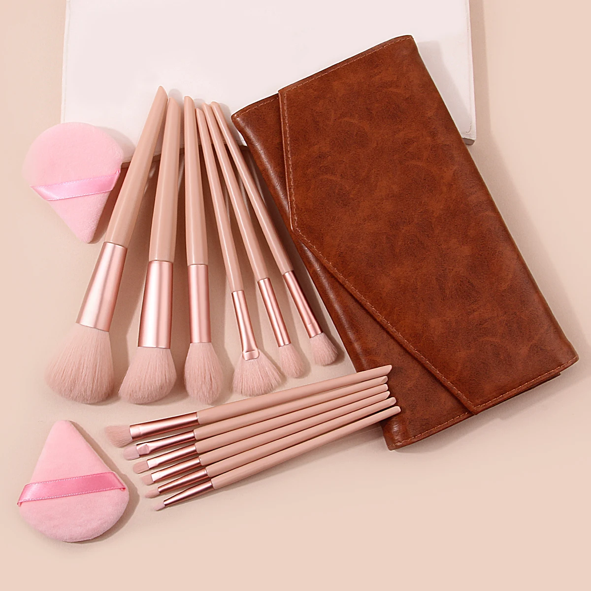 

15pcs multi-functional makeup brush set loose brush brush blush storage bag khaki makeup bag powder puff beauty tool