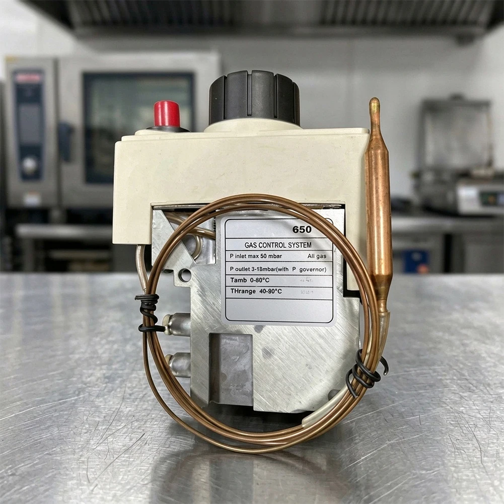 Thermostatic Gas Valve for Commercial Cooking Equipment 40-90C Range with Piezo Ignition and 3-18 mbar Pressure Stability