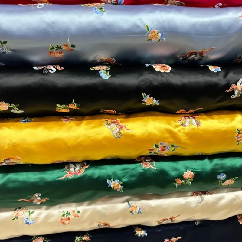 New acetate satin embroidery fabric heavy imitation Su Chinese style antique dress cheongsam clothing material