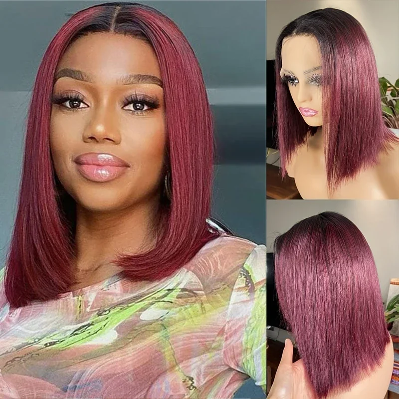 

1B/99J Ombre Burgundy Lace Front Wigs Human Hair Short Bob 13x4 Lace Front Wig Pre Plucked Hairline 4x4 HD Lace Closure Wigs