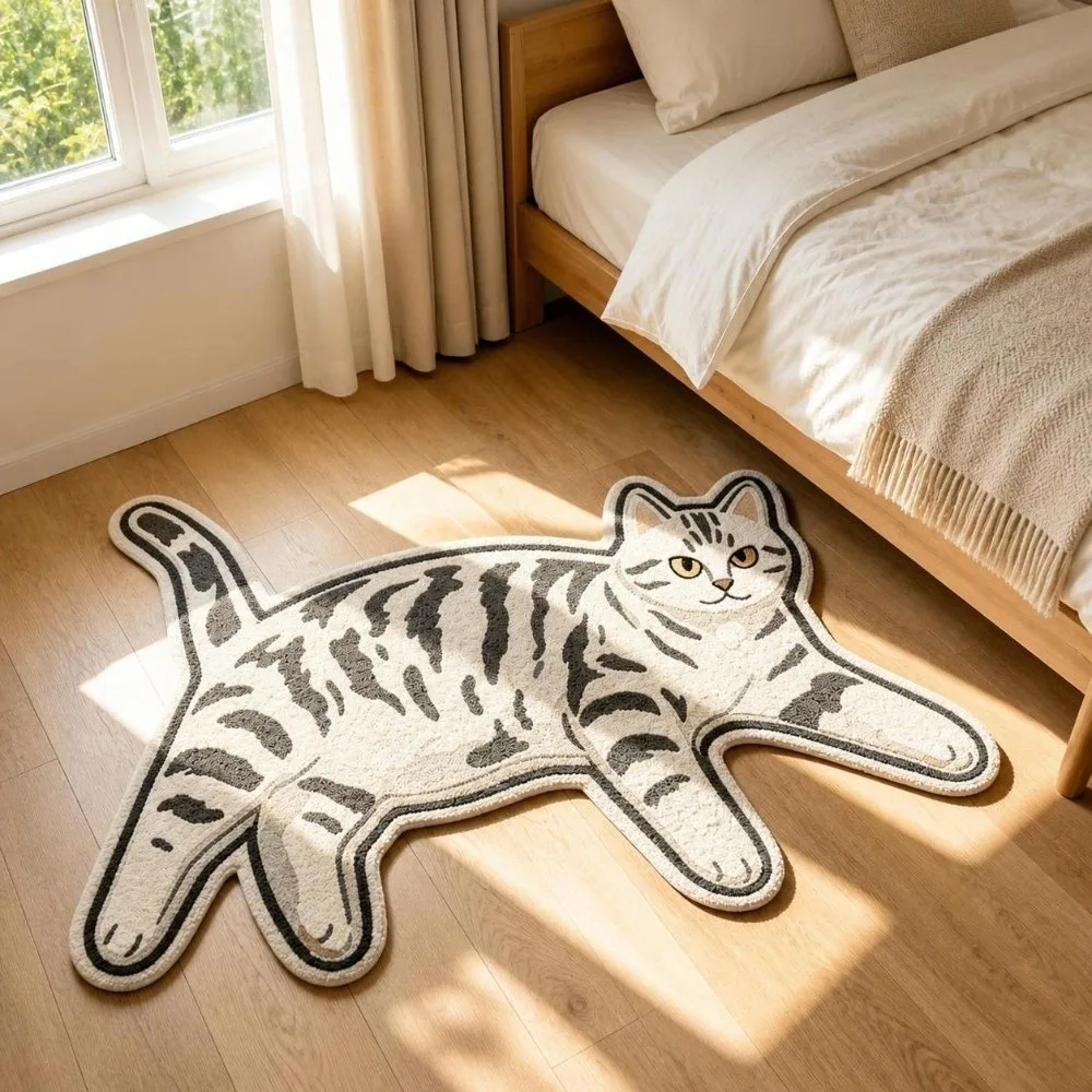 Easy Match Non Slip Cat Floor Mat Cartoon Cat Shape Absorbent Bathroom Rug Not Easy To Shed Cat Shaped Rug Bedroom