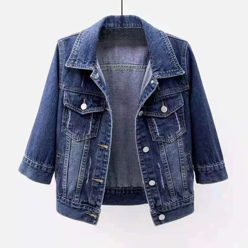 Women's Slim-fit Denim Coat Seven-point Sleeve Short Cardigan for Spring And Autumn All-match Top