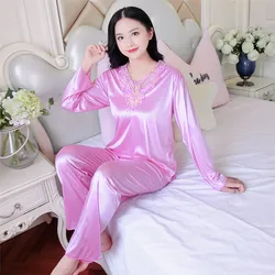 Damen Pyjama Sets große Größe 4xl Nachtwäsche Seide Satin Pyjama Frühling Herbst Homewear Damen Pyjama Mujer 2 Stück pjs Nachtwäsche