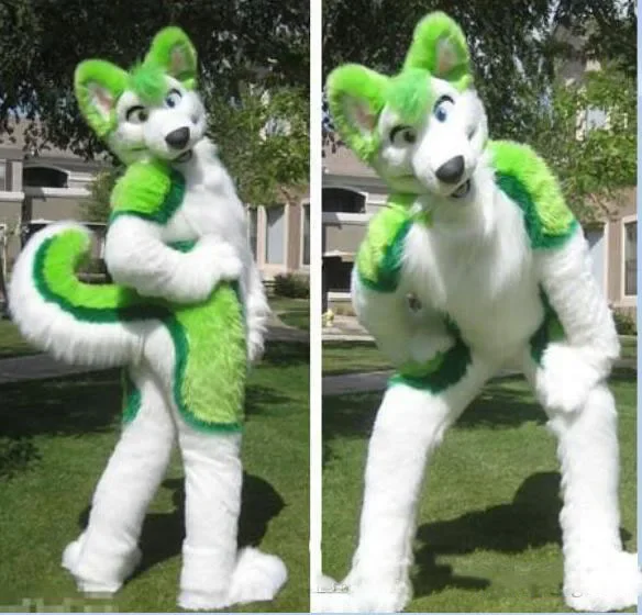 

Green Husky Fursuit Mascot Costume Plush Adult Size Cartoon Fancy Dress Costume For Halloween Party Event