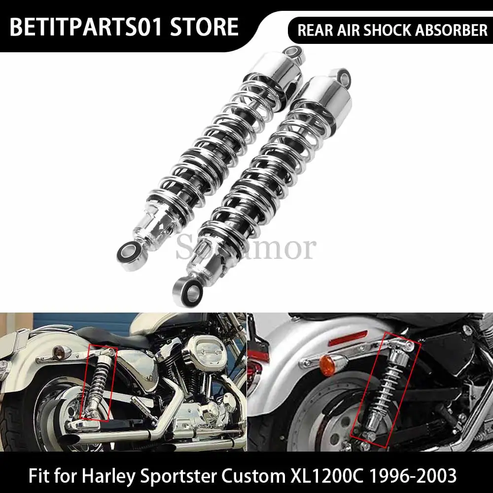 

380mm 1Pair Rear Air Shock Absorber Solid Steel Aluminium Alloy Chrom Fit For Harley Sportster Deluxe XLH883DLX 1986-2003