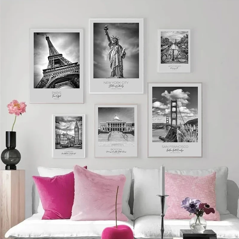مطبوعات مناظر طبيعية لوحة قماشية ، ملصق رسم جداري ، مدينة سفر ، نيويورك ، لندن ، باريس ، سان دييغو ، غرفة معيشة ، ديكور منزلي #2