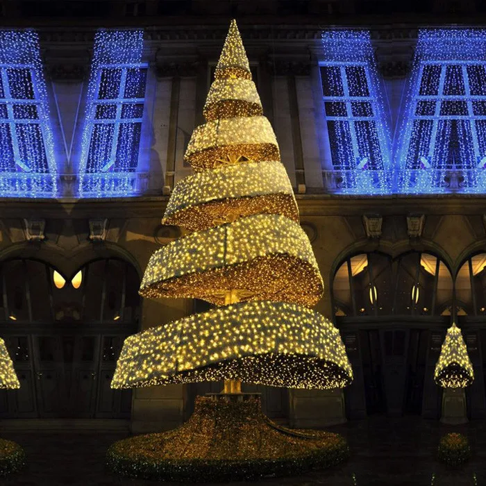 he-PVC  Holiday Decoration Giant Led Artificial Metal Frame Spiral Outdoor Wire Christmas Tree Wired Ribbon！