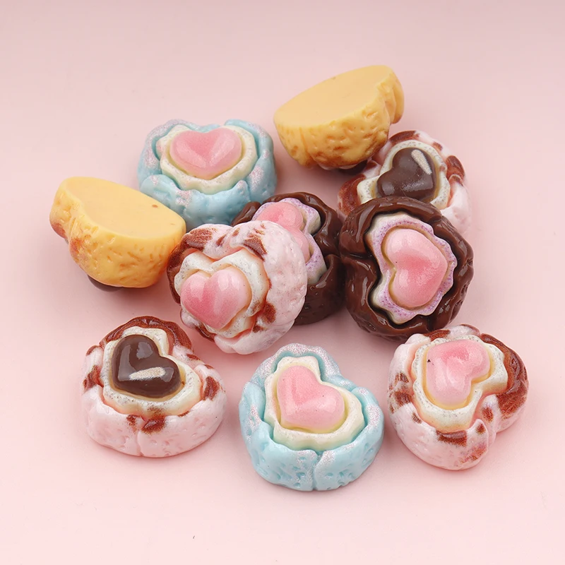 10/100pcs Simulation Heart Cake DIY Resin Flatback Heart Embellishment Scrapbooking Crafts Hairbow Decoration Accessories
