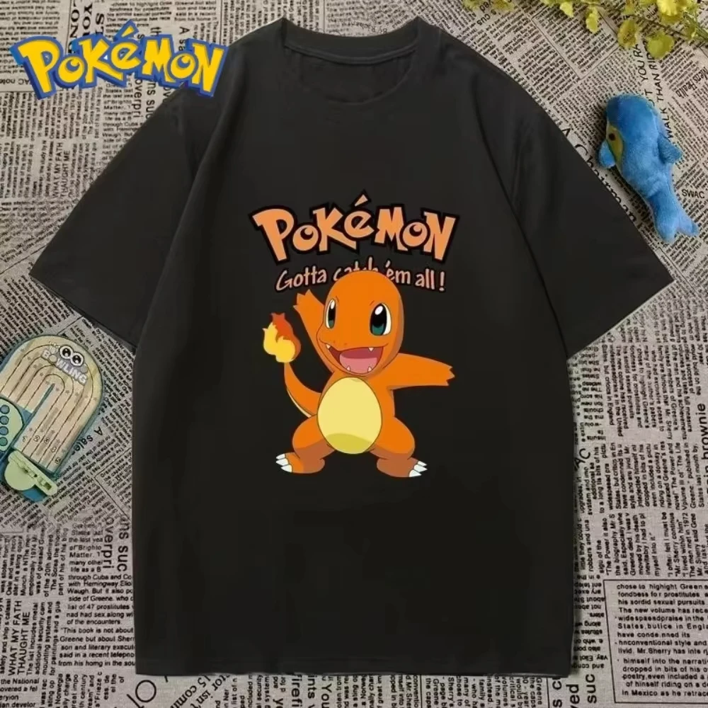 

Футболка с креативным принтом Pokémon Cartoon Charmander, новая летняя свободная повседневная модная футболка с короткими рукавами для мужчин и женщин