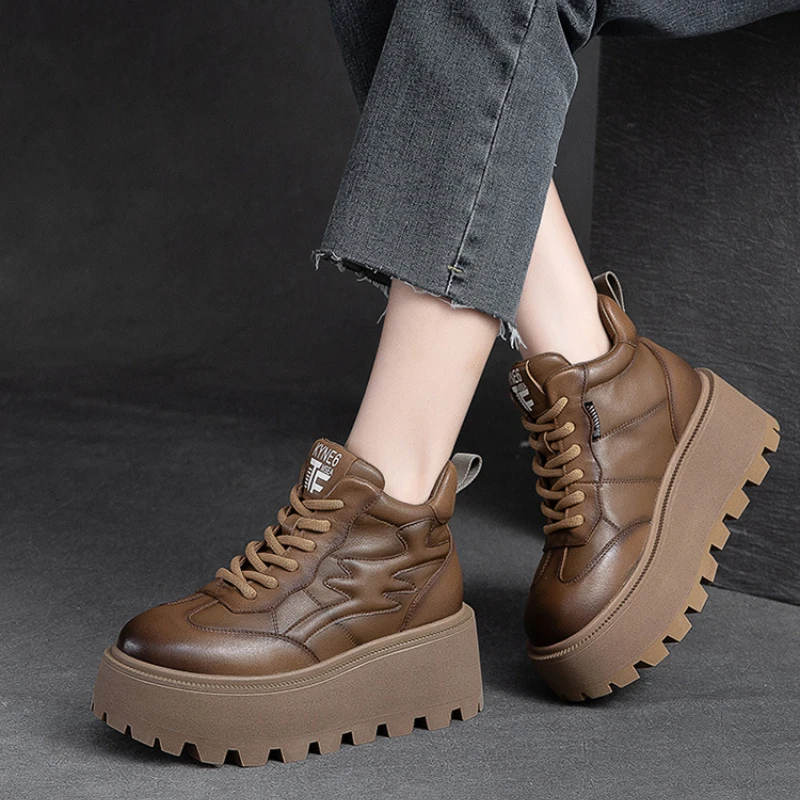 

Vintage Women's Shoes Genuine Leather Casual Boots Simple Ankle Boots Rubber Short Plush Fashion Versatile Women's Boots Women's