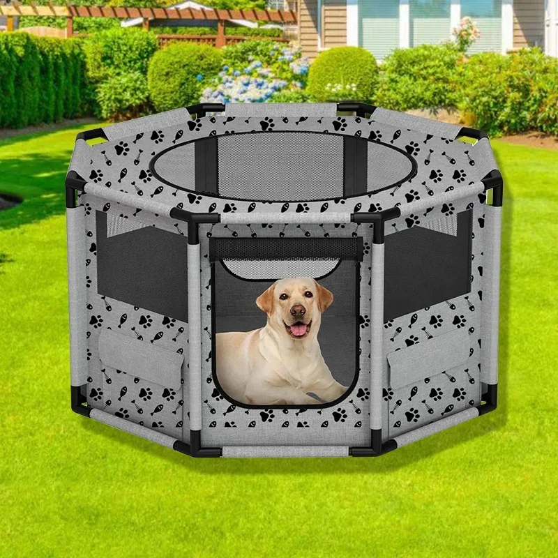 Octagon  Pet Dog Playpen  Oxford Fabric with Mesh Door Steel Tube Frame Cat Kennel Fence Indoor Outdoor Pet Playpen