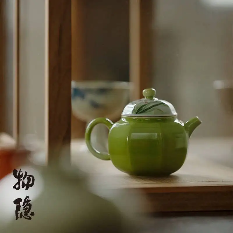 Wuyintang jingdezhen Apple Green Underglaze Powder Color Hand Painted Orchid Eight Sided Teapot Ceramic High End Tea Set Chinese
