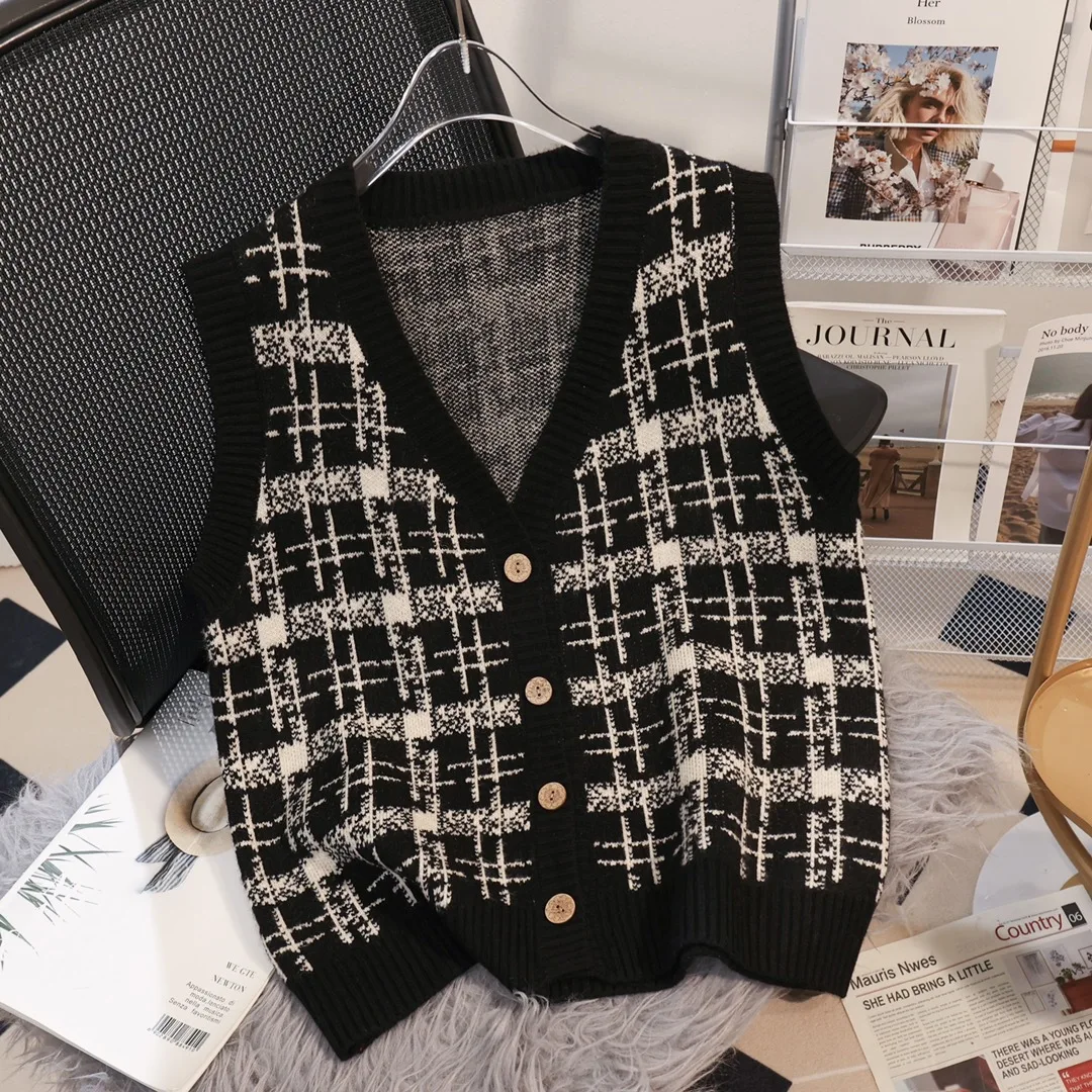 

French Style Fashionable Short Knitted Cardigan Vest Match With Sweater Women's Early Autumn New Versatile Style Sweater Vest