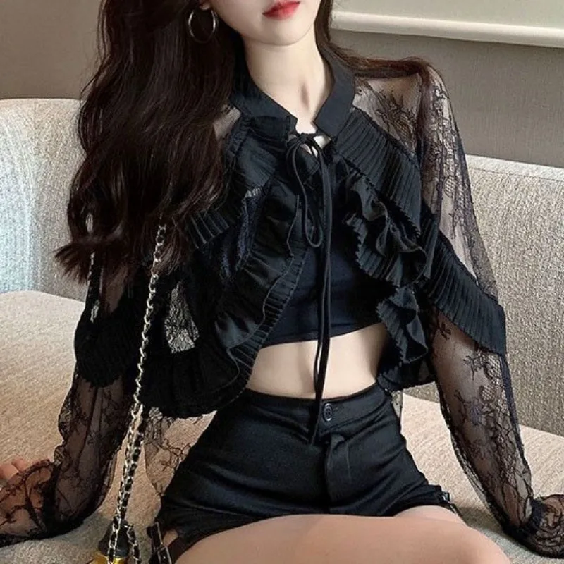 Cardigans en dentelle à manches longues pour femmes, vêtements d'été fins pour filles, protection solaire, style coréen, rue haute, nouveau design simple