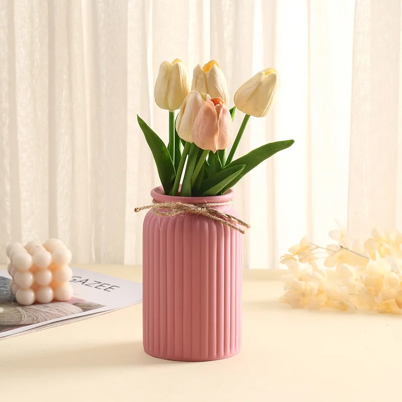 insStylish and minimalist macaron-colored striped plastic flower pot, designed for succulents, perfect as a small decorative pie