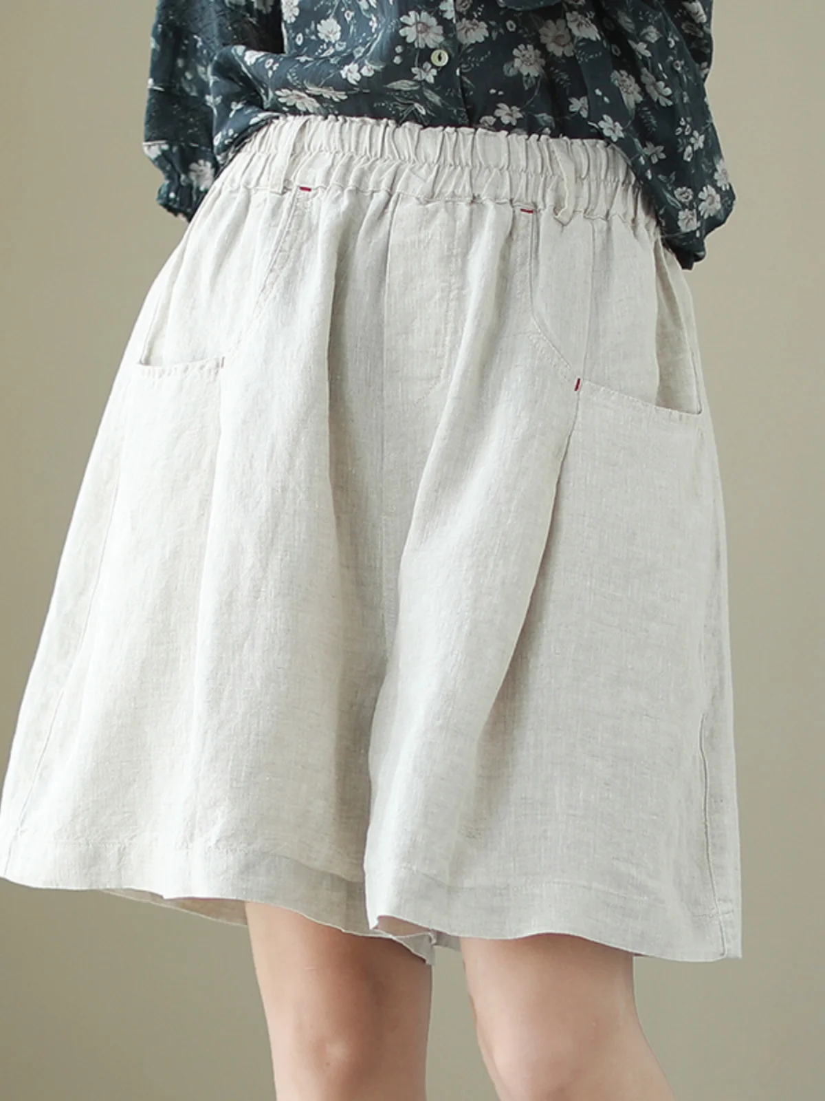 المرأة عالية الخصر فضفاضة القطن الكتان orts تنفس مريحة خمسة أرباع عادية بنطال ذو قصة أرجل واسعة التنقل الفني Sle