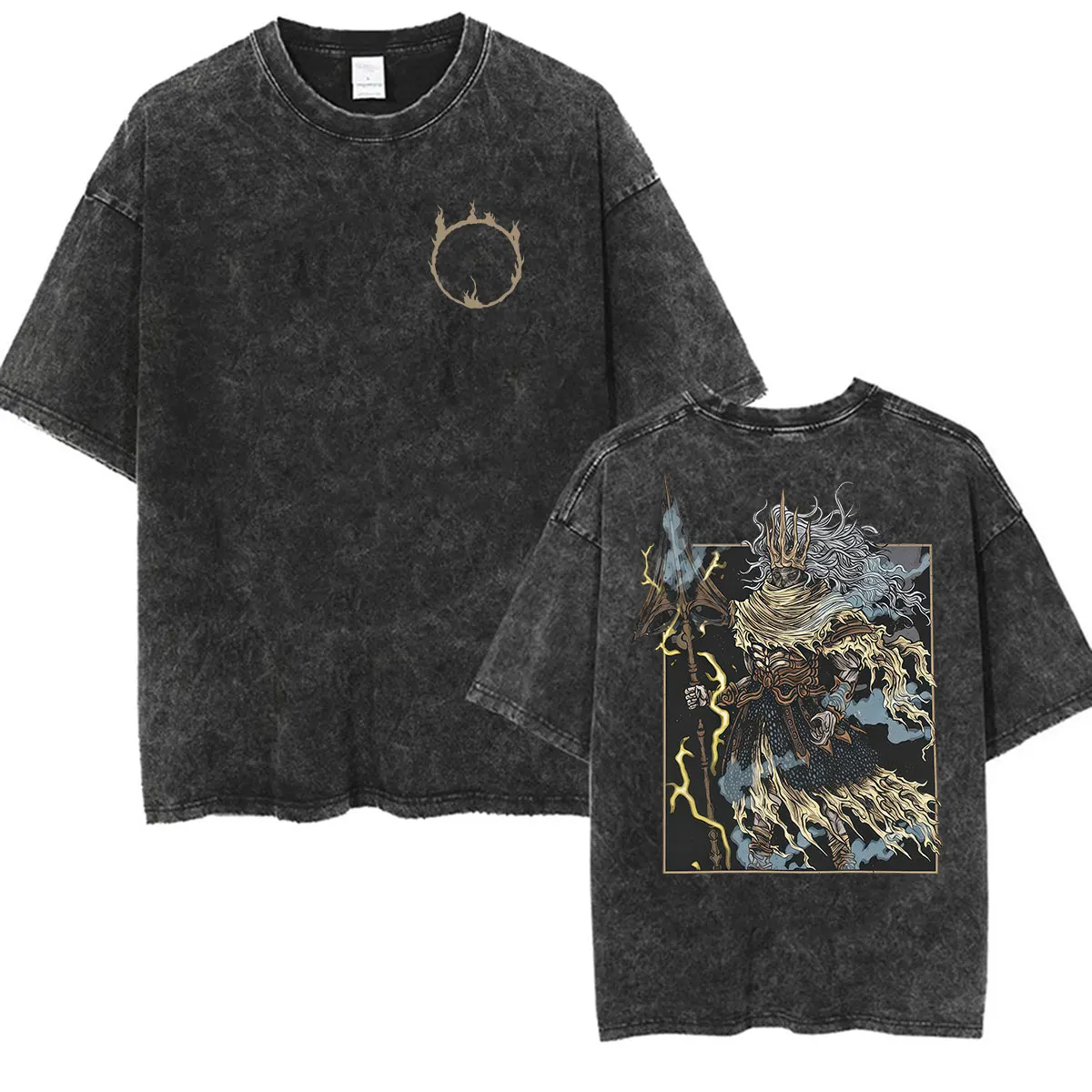 Vintage Washed Dark Souls Nameless King Graphic T Shirt Men's Game Player Fans Gift Short Sleeve T-shirt Gothic Clothing Tshirts