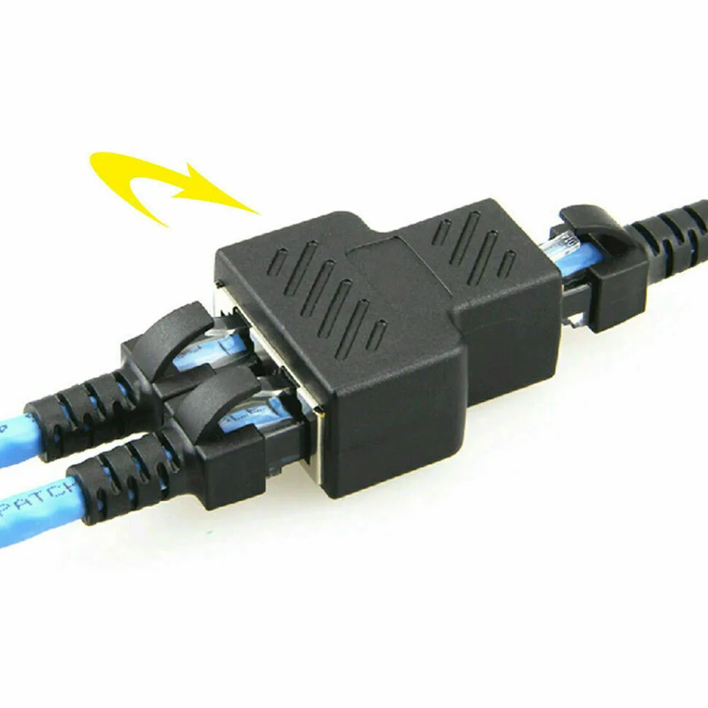 Pack Of 2 RJ45 Splitter Connectors Adapter 1 to 2 Ways Dual Female LAN Eth Plug Network Socket Splice Connector 2 Ports