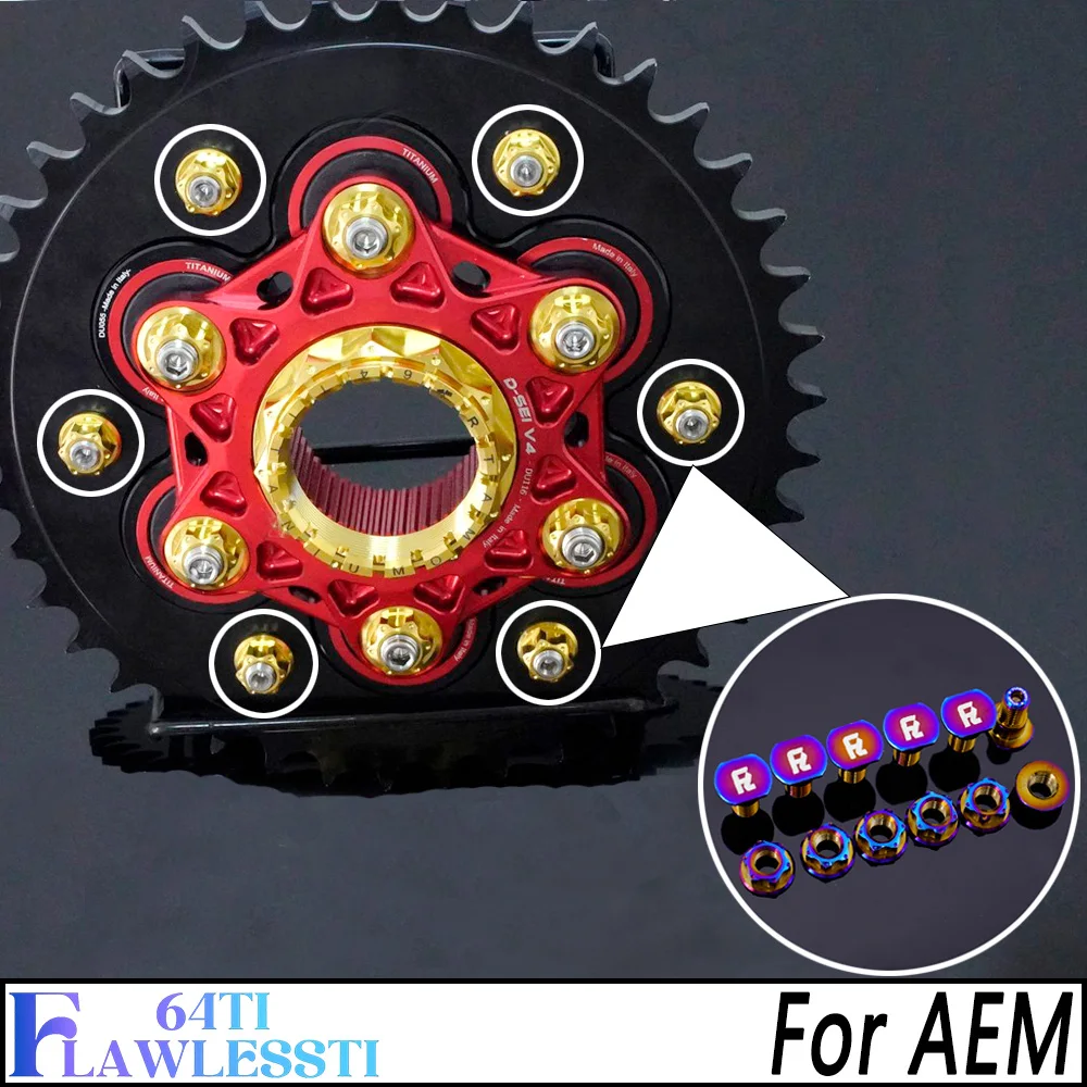 FLAWLESSTI M8x20 6 PCS Gr5 Titanum Sprocket Bolt Nut For AEM Ducati Streetfighter Panigale V2 V4