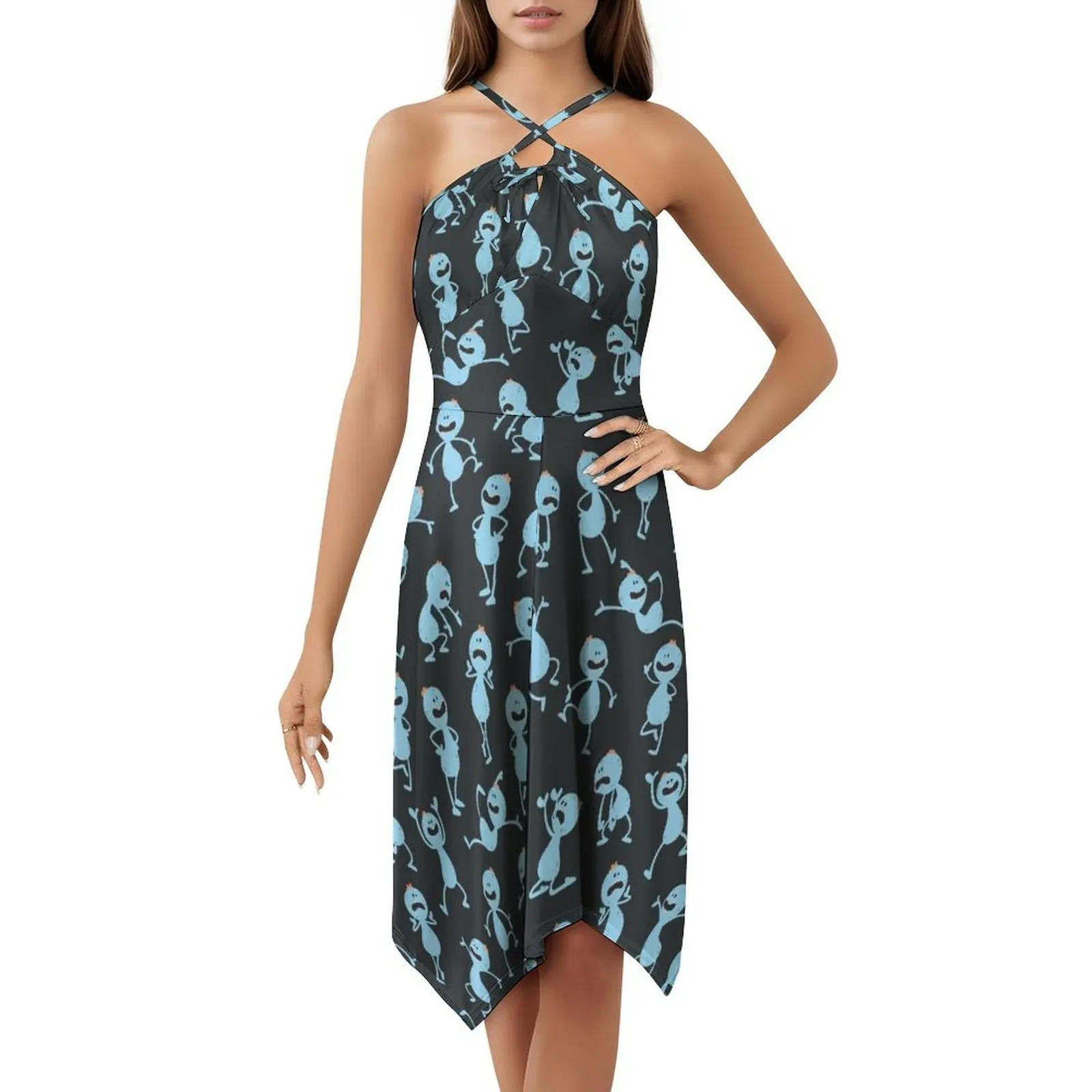 نمط السيد ميسيكس! فستان سموك زهري للنساء للربيع والصيف فستان كاجوال للحفلات Mr Meeseeks Look Me Fanart Fan للسيدات #5