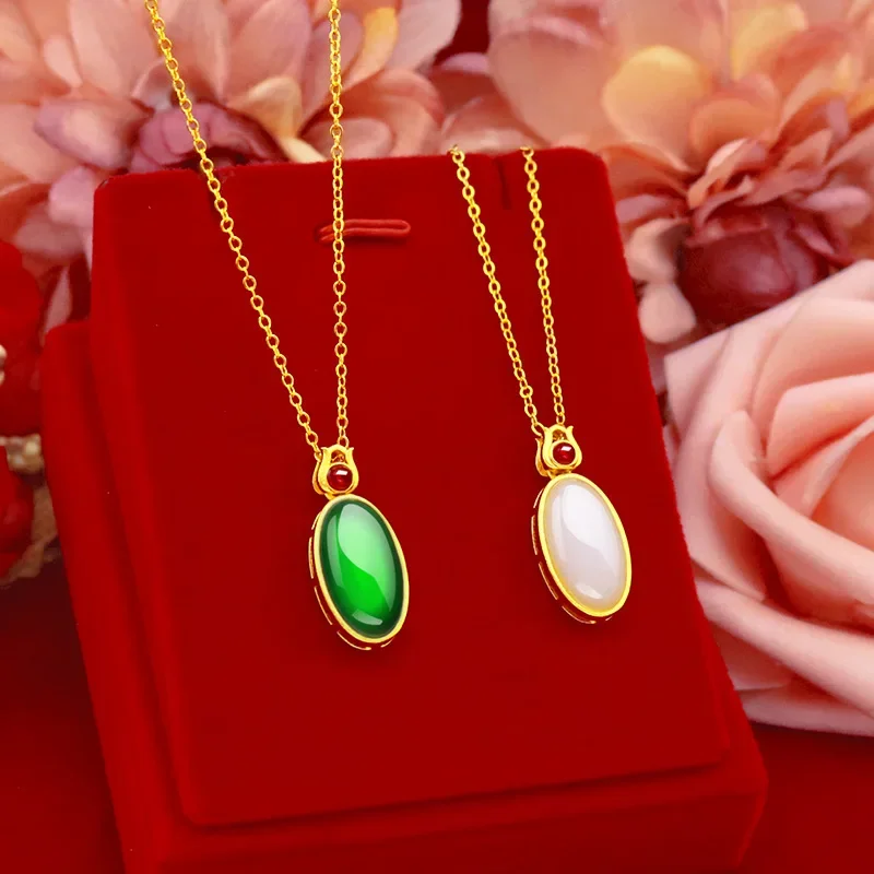 

Fashion Women Necklace Pendant Emerald Jewelry 18K Gold Chain Pendant Necklaces Agate Gemstone Necklaces Choker Birthday Gifts