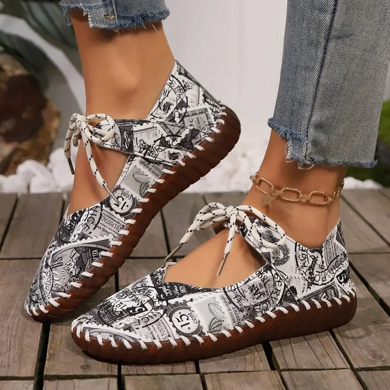 2024 marca sapatos femininos deslizamento-em apartamentos femininos moda impressão casual sapatos planos venda quente plus size dedo do pé redondo plana salto baixo